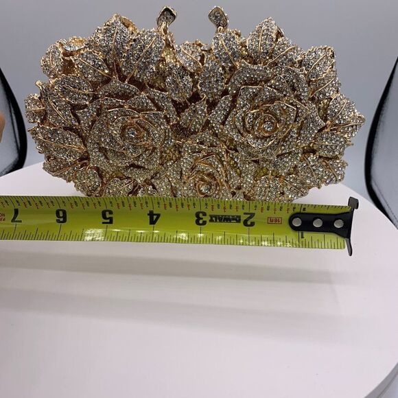 New, no tags, gold hard/clamshell/hand bag/clutch, fully embellished, crystals - Picture 10 of 16